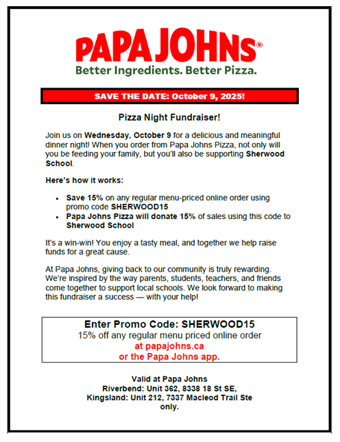 Pizza Fundraiser Papajohns Poster Oct 9